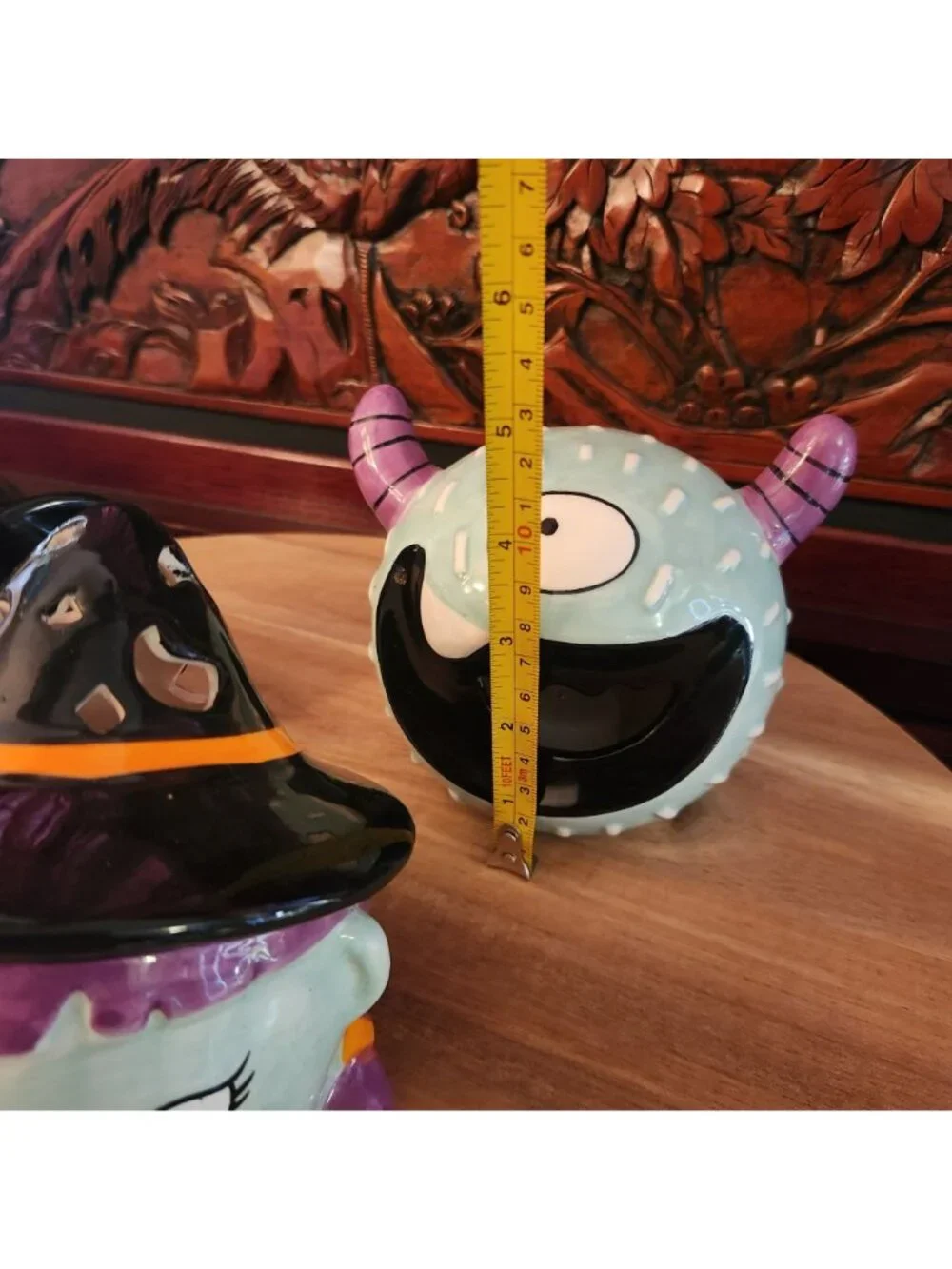 Set Of 3 Ceramic Halloween Tealight Holders - Witch Cat & Monster Designs